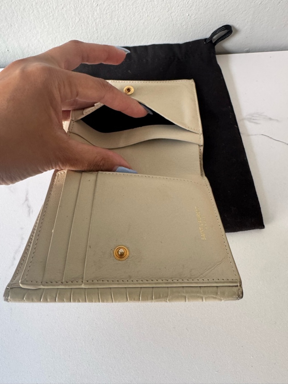Saint Laurent Cream Croc-Embossed Leather Small Wallet - Picture 8 of 16